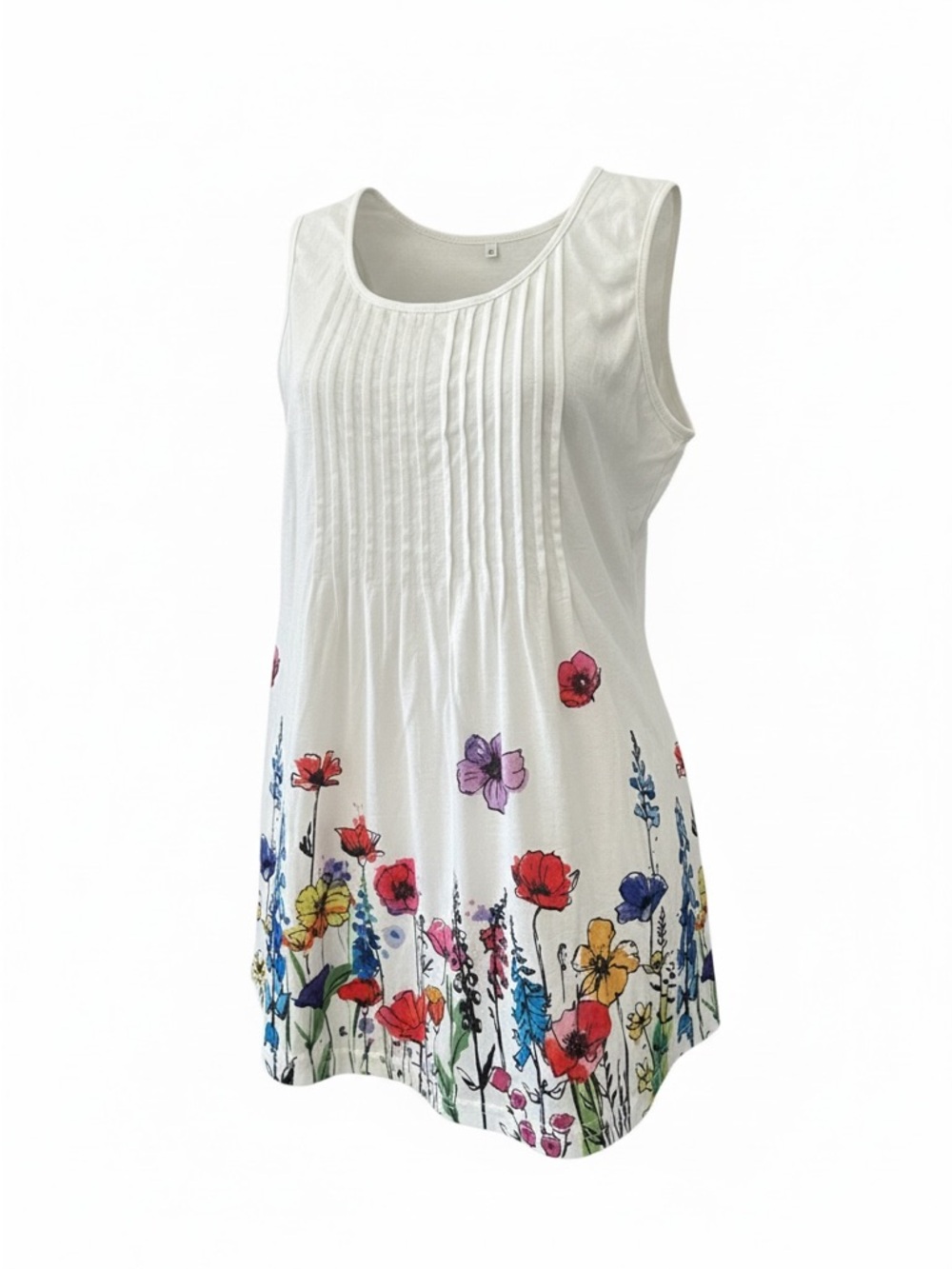 Sleeveless Woman’s White Floral Pintuck Swing Top Gorgeous Lightweight SZ L EUC - Picture 6 of 14